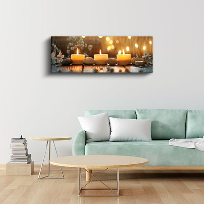 Huzur Köşesi - Mumlar ve Çakıl Taşlarıyla Dekoratif Düzenleme Kanvas Tablo