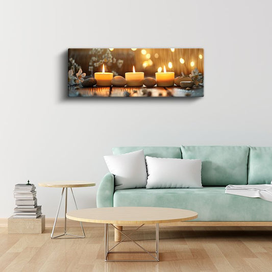 Huzur Köşesi - Mumlar ve Çakıl Taşlarıyla Dekoratif Düzenleme Kanvas Tablo