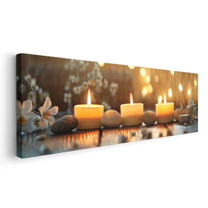 Huzur Köşesi - Mumlar ve Çakıl Taşlarıyla Dekoratif Düzenleme Kanvas Tablo