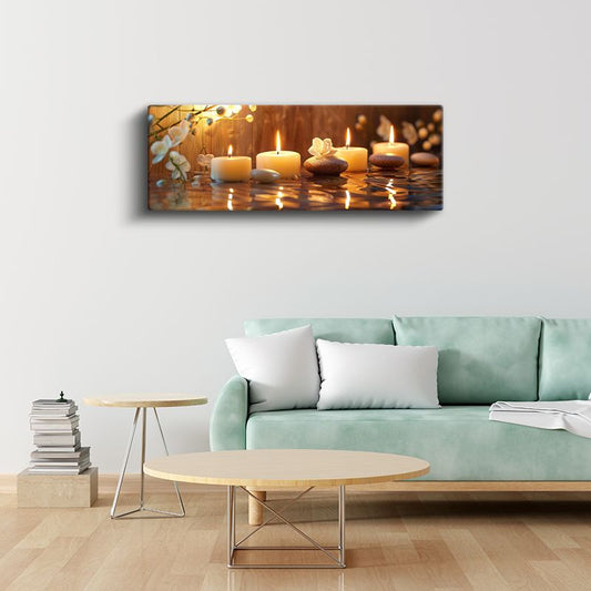 Su Yansımaları - Mumlar ve Çakıl Taşlarıyla Meditasyon Kanvas Tablo