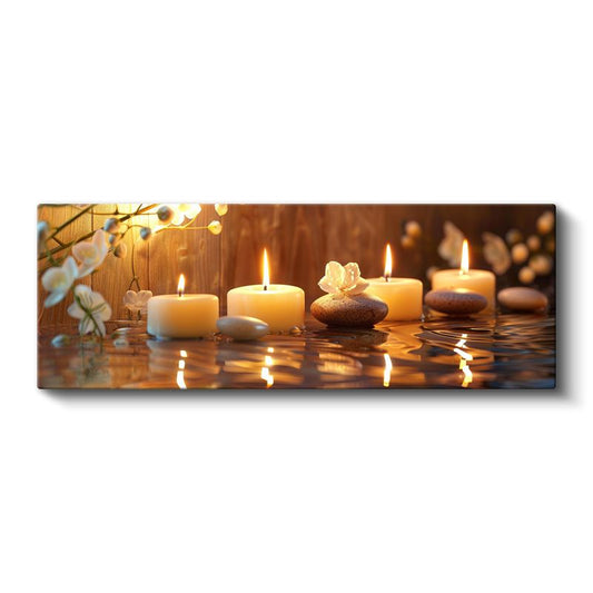 Su Yansımaları - Mumlar ve Çakıl Taşlarıyla Meditasyon Kanvas Tablo