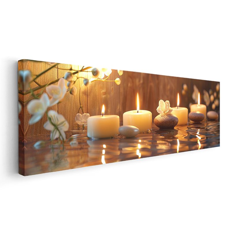 Su Yansımaları - Mumlar ve Çakıl Taşlarıyla Meditasyon Kanvas Tablo