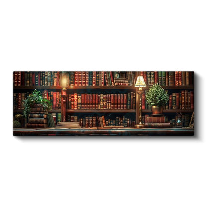 Nostaljik Kitaplık - Klasik Ciltler ve Yeşil Bitkilerle Tasarım Kanvas Tablo