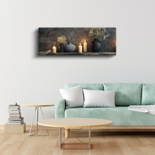 Dingin Anlar - Siyah Vazolar ve Beyaz Mumlar Kanvas Tablo