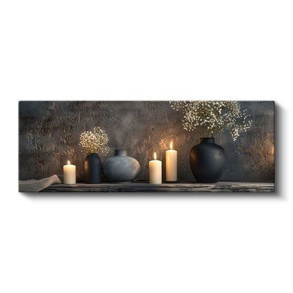 Dingin Anlar - Siyah Vazolar ve Beyaz Mumlar Kanvas Tablo