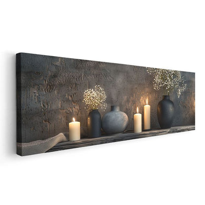 Dingin Anlar - Siyah Vazolar ve Beyaz Mumlar Kanvas Tablo
