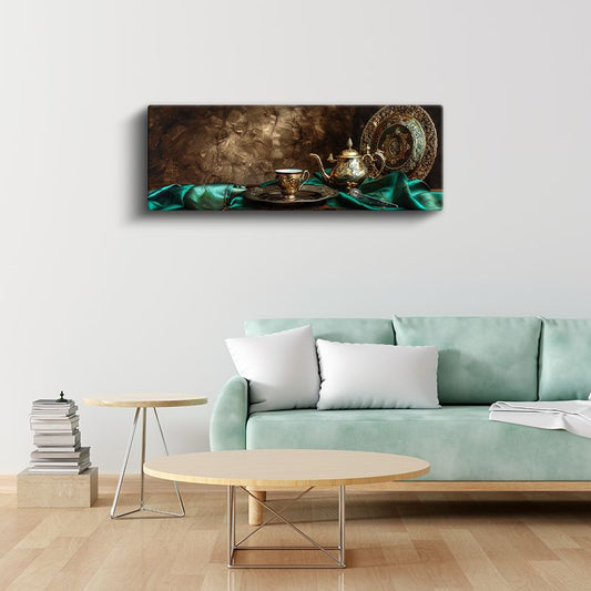 Antik Çay Kültürü - Altın İşlemeli Fincanlar Kanvas Tablo