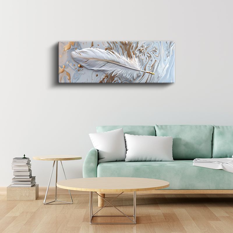 Zarif Beyaz Tüy - Altın Dokunuşlu Sanat Kanvas Tablo
