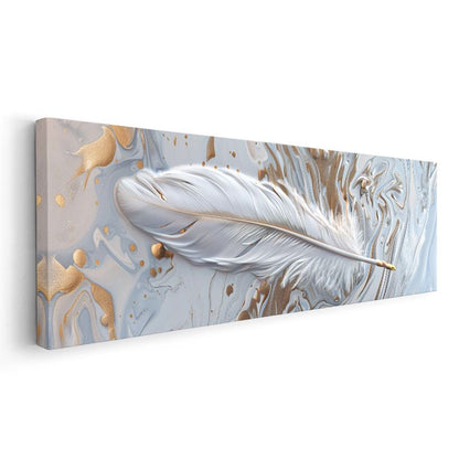 Zarif Beyaz Tüy - Altın Dokunuşlu Sanat Kanvas Tablo