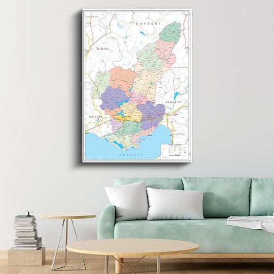 Adana - Fiziki Haritası Kanvas Tablo
