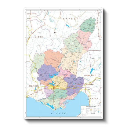 Adana - Fiziki Haritası Kanvas Tablo
