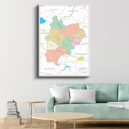 Bilecik - Fiziki Haritası Kanvas Tablo