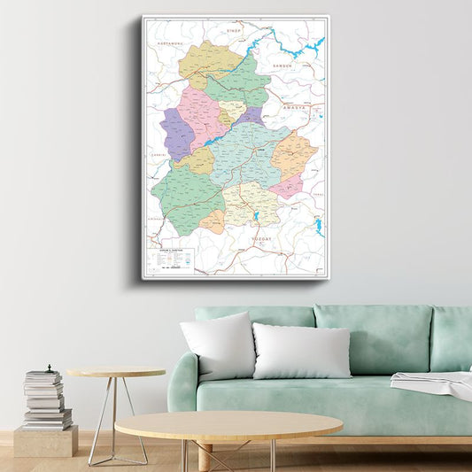 Çorum - Fiziki Haritası Kanvas Tablo
