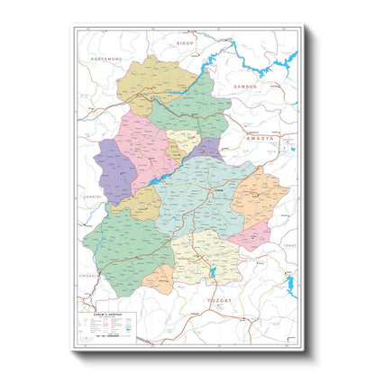 Çorum - Fiziki Haritası Kanvas Tablo