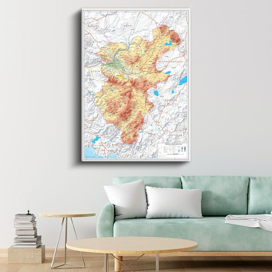 Denizli - Fiziki Haritası Kanvas Tablo