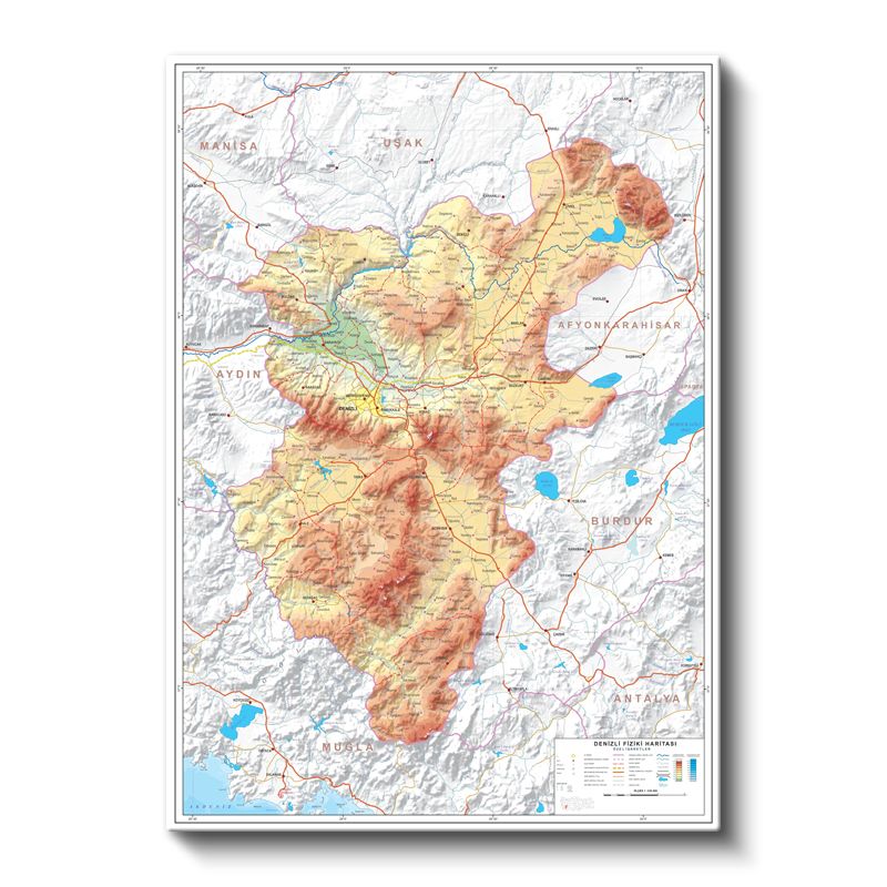 Denizli - Fiziki Haritası Kanvas Tablo
