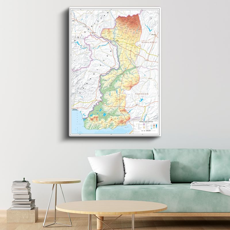 Edirne - Fiziki Haritası Kanvas Tablo