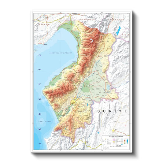 Hatay - Fiziki Haritası Kanvas Tablo