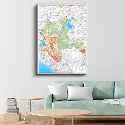 Konya - Fiziki Haritası Kanvas Tablo