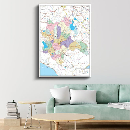 Konya - İl Haritası Kanvas Tablo