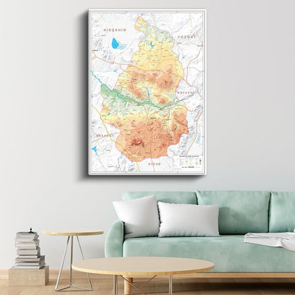 Nevşehir - Fiziki Haritası Kanvas Tablo