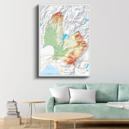 Osmaniye - Fiziki Haritası Kanvas Tablo