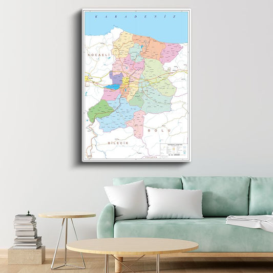 Sakarya - İl Haritası Kanvas Tablo