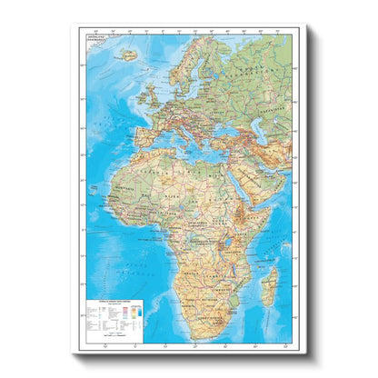 Afrika & Avrupa - Fiziki Haritası Kanvas Tablo