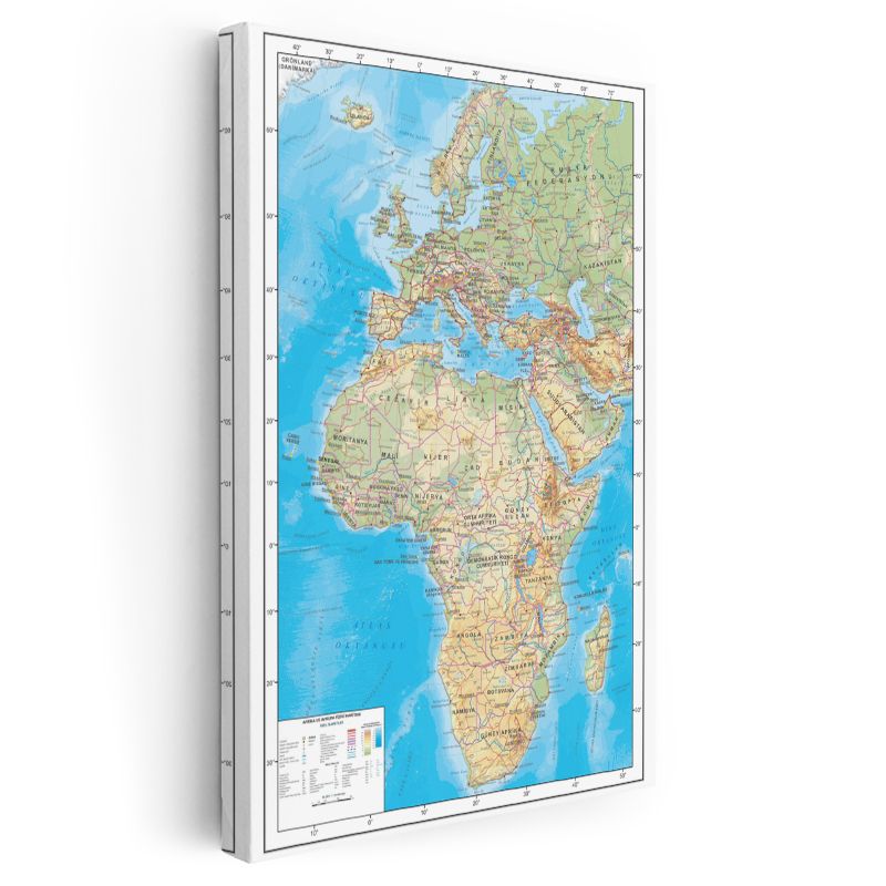 Afrika & Avrupa - Fiziki Haritası Kanvas Tablo