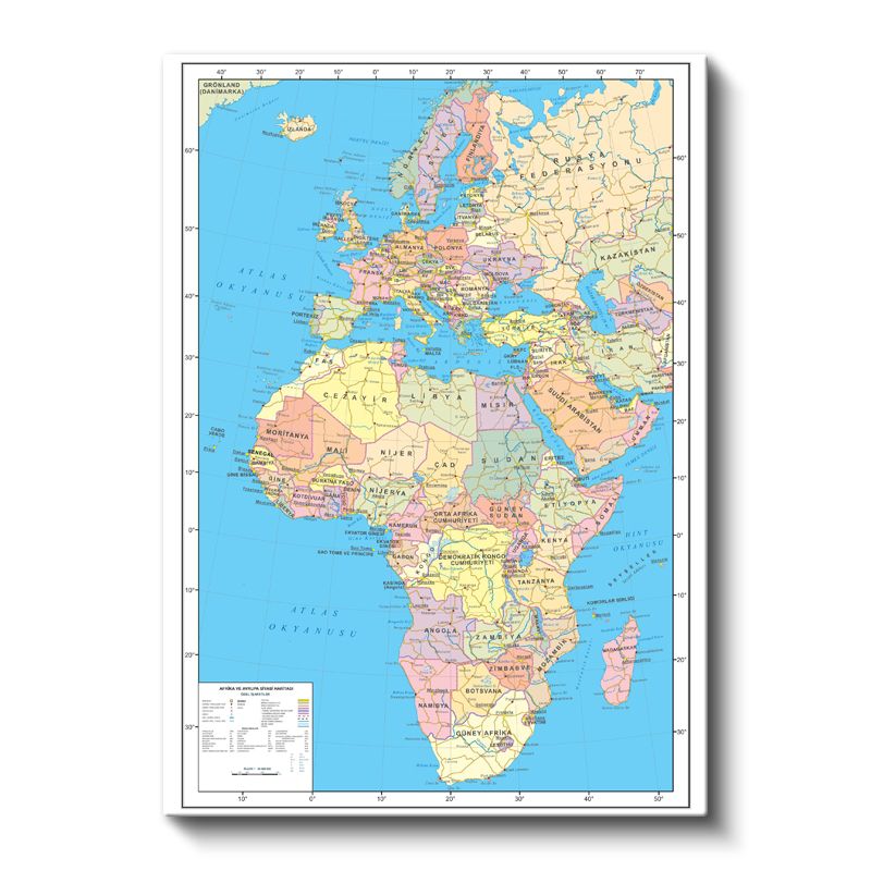 Afrika & Avrupa - Siyasi Haritası Kanvas Tablo