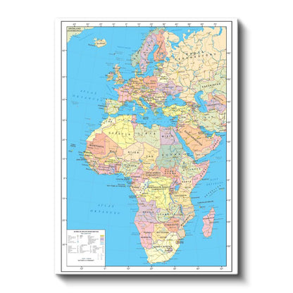 Afrika & Avrupa - Siyasi Haritası Kanvas Tablo