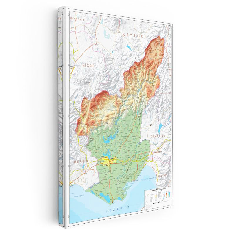 Dikey Kanvas Tablo Adana Fiziki Harita Görünümü Harita Tablosu Ev Ofis Duvar Dekoru