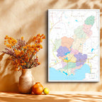 Dikey Kanvas Tablo Adana İlçeler ve Sınırlar Harita Tablosu Ev Ofis Duvar Dekoru
