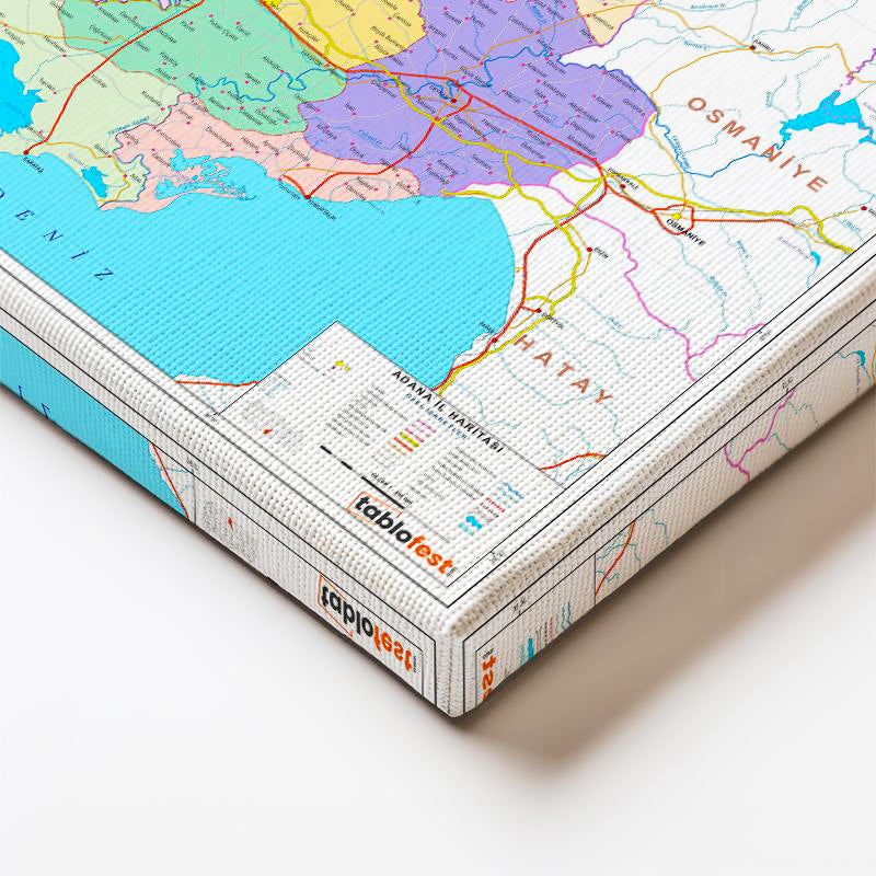 Dikey Kanvas Tablo Adana İlçeler ve Sınırlar Harita Tablosu Ev Ofis Duvar Dekoru