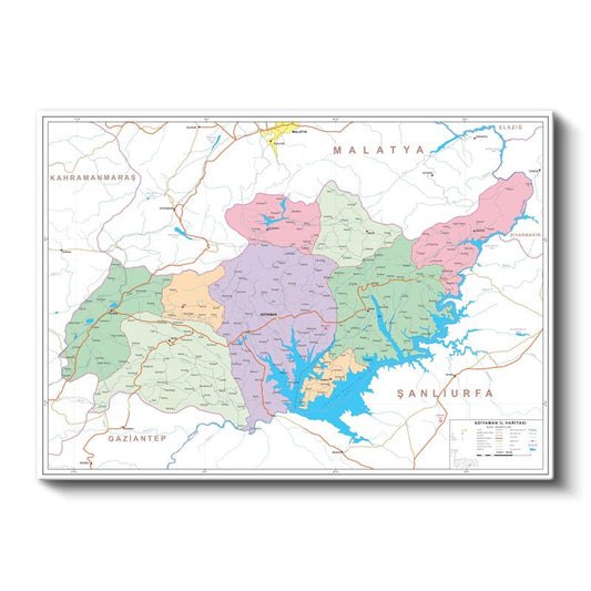 Adıyaman - İl Haritası Kanvas Tablo