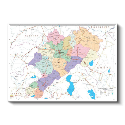 Afyonkarahisar - İl Haritası Kanvas Tablo