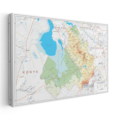 Aksaray - Fiziki Haritası Kanvas Tablo