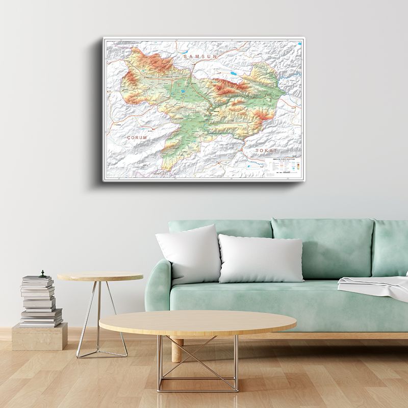 Amasya - Fiziki Haritası Kanvas Tablo
