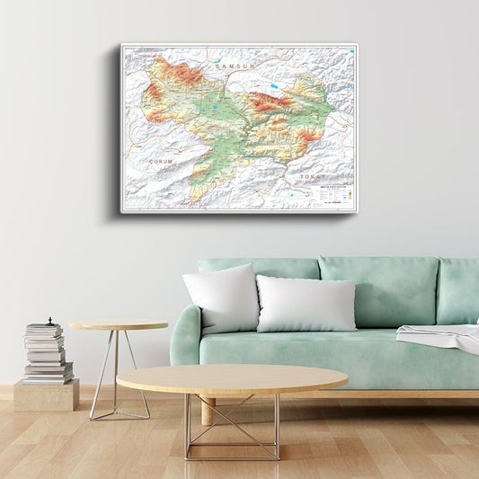 Amasya - Fiziki Haritası Kanvas Tablo