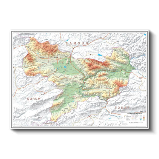Amasya - Fiziki Haritası Kanvas Tablo