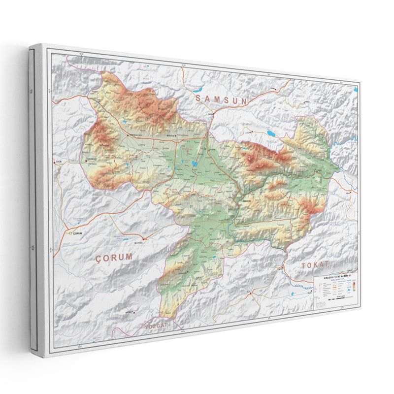 Amasya - Fiziki Haritası Kanvas Tablo