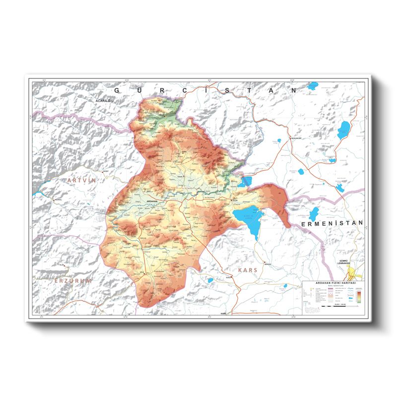 Ağrı - Fiziki Haritası Kanvas Tablo