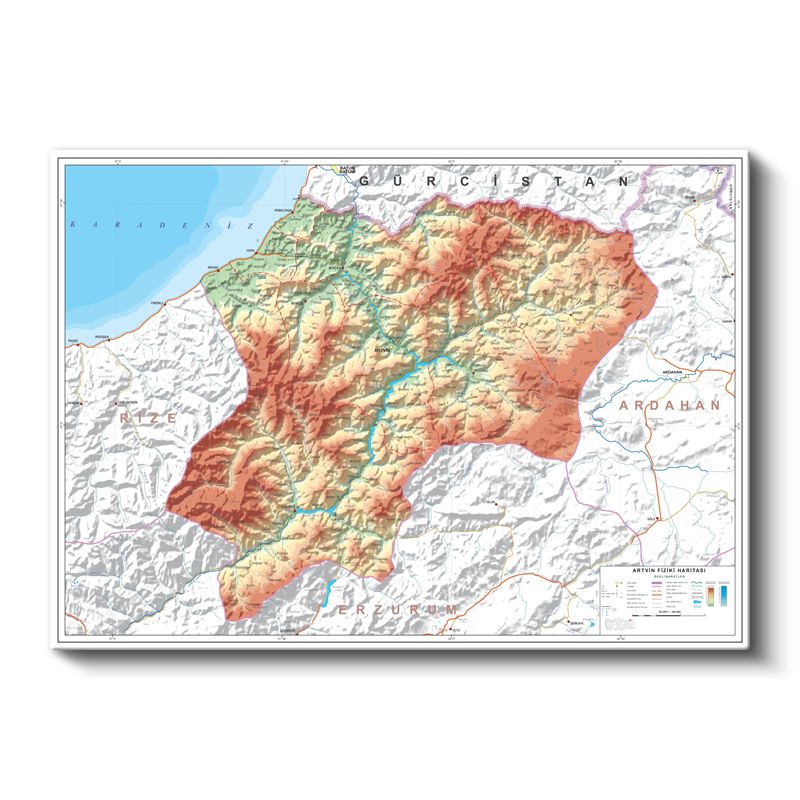 Aksaray - Fiziki Haritası Kanvas Tablo