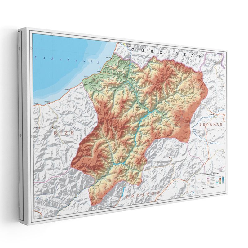 Aksaray - Fiziki Haritası Kanvas Tablo