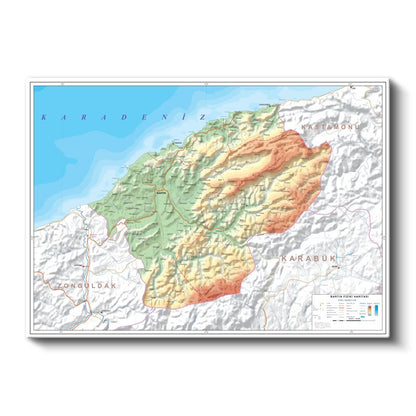 Bartın - Fiziki Haritası Kanvas Tablo