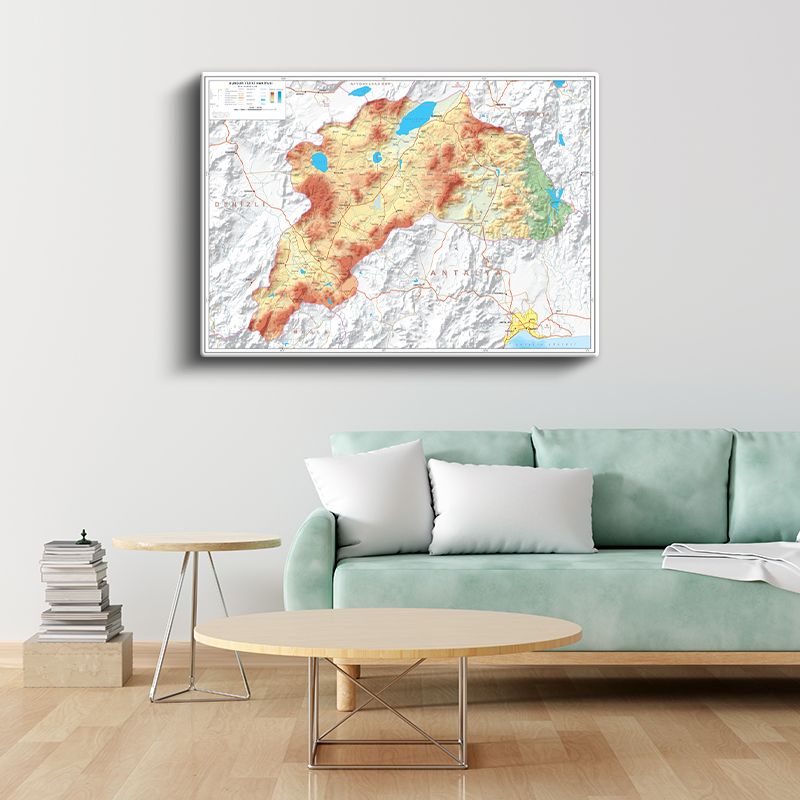 Burdur - Fiziki Haritası Kanvas Tablo