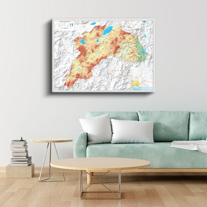 Burdur - Fiziki Haritası Kanvas Tablo