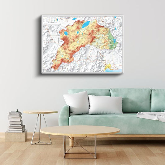 Burdur - Fiziki Haritası Kanvas Tablo