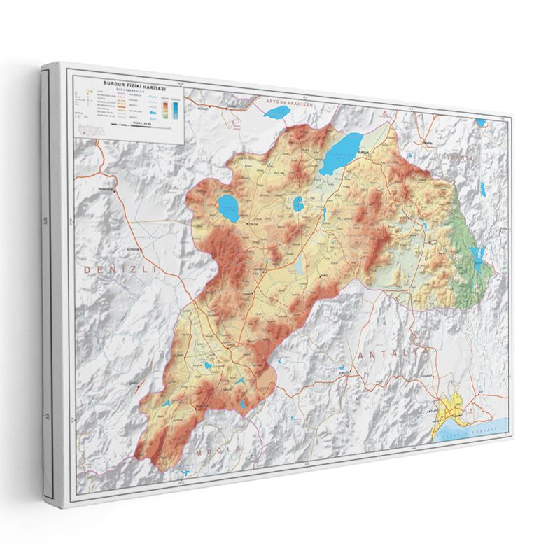 Burdur - Fiziki Haritası Kanvas Tablo