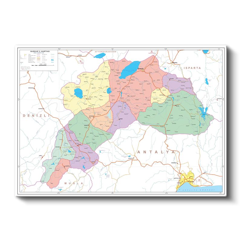 Burdur - İl Haritası Kanvas Tablo